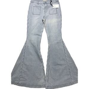 Blank Paige Womens L Light Blue & White Striped Flared Jeans NWT
